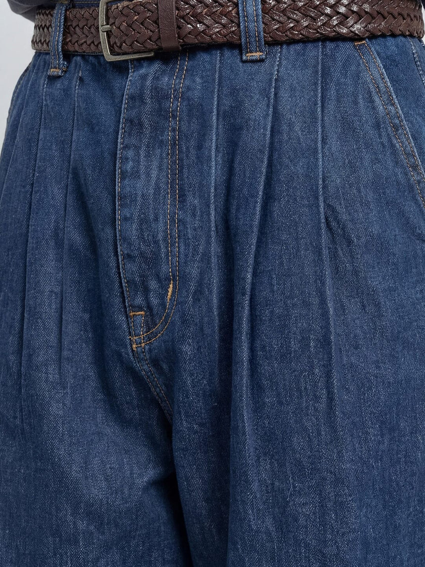 Indigo Pleated Barrel Fit Denim Jeans Fugazee 