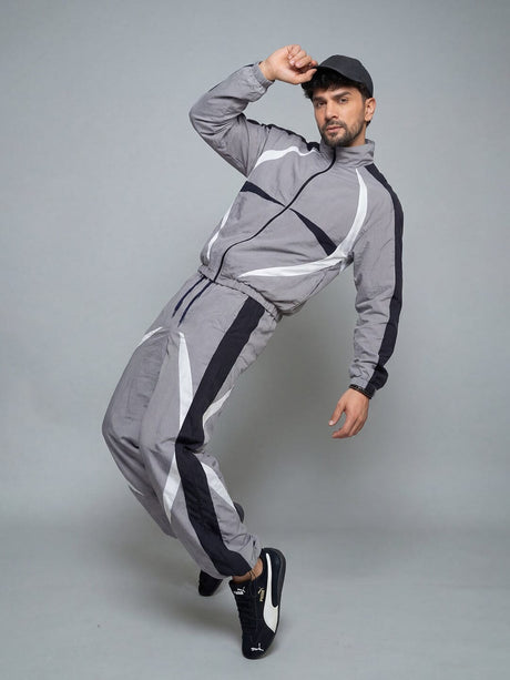 Grey Cut and Sew Windbreaker Jacket Jackets Fugazee 