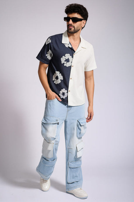 Floral Split Corduroy Denim Shirt Shirts Fugazee 