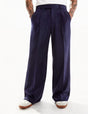 Navy Wide Leg Pleated Trousers Trousers Fugazee 