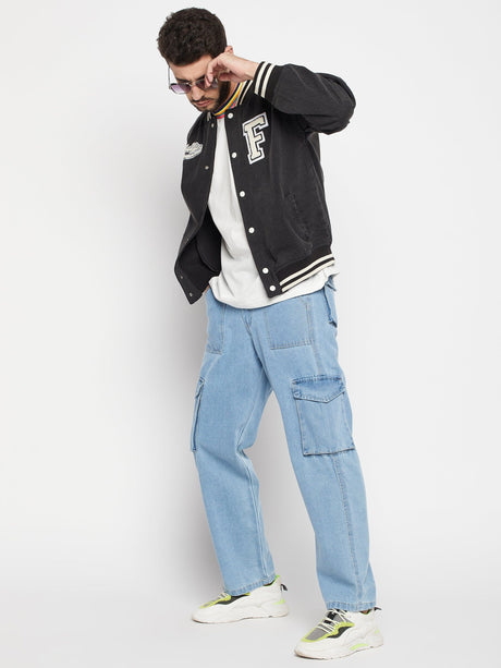 Grey Denim Varsity Jacket Jackets Fugazee 