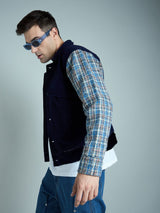 Navy Checkered Aviator Jacket Jackets Fugazee 