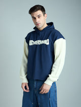 Navy Cropped Hoodie With Knitted Sleeves Sweatshirts Fugazee 