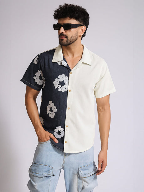 Floral Split Corduroy Denim Shirt Shirts Fugazee 