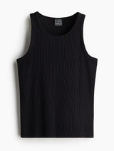 Black Ribbed Muscle Fit Vest T-Shirts Fugazee 