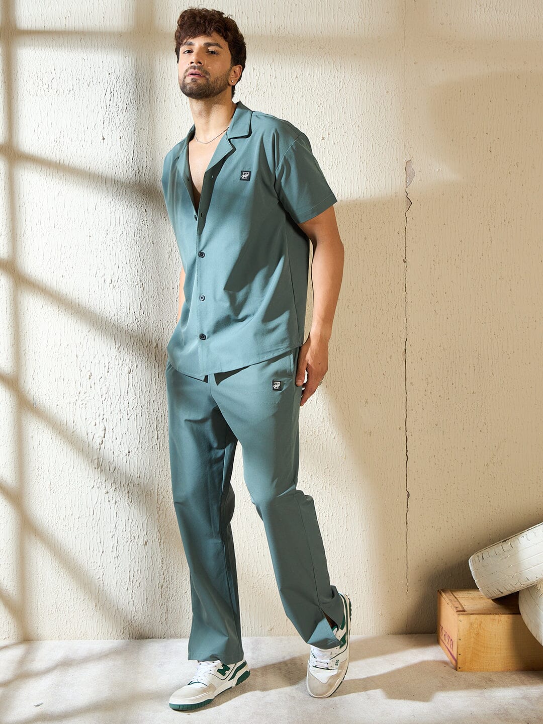Cadet Blue Bowling Shirt Boot Cut Trackpant Clothing Set Fugazee FUGAZEE