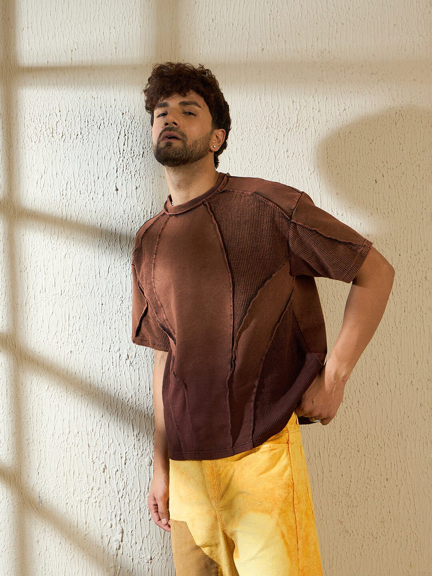 Brown Ombre Cut & Sew Oversized Tshirt T-shirts Fugazee 