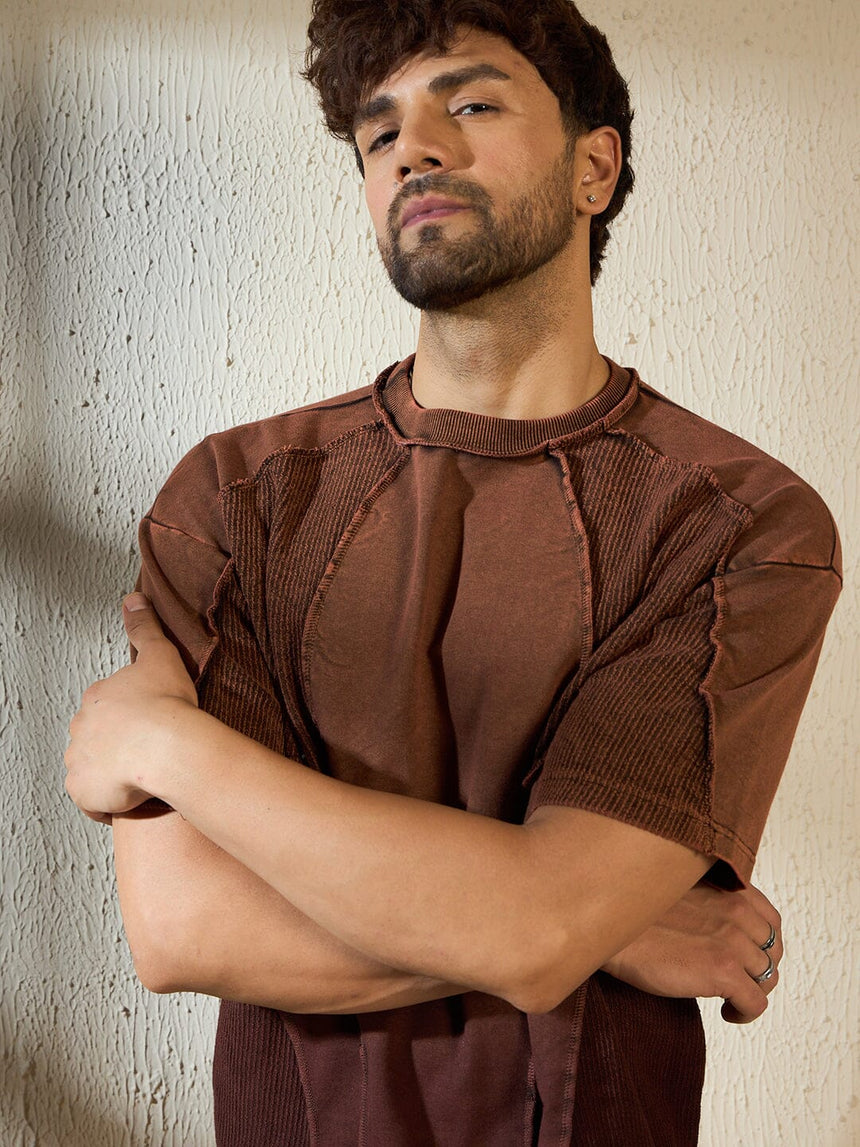 Brown Ombre Cut & Sew Oversized Tshirt T-shirts Fugazee 