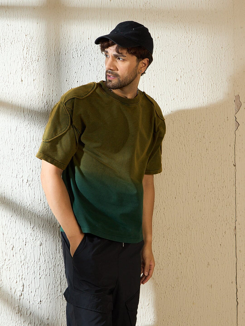 Khaki Ombre Padded Shoulder Oversized Tshirt T-shirts Fugazee 