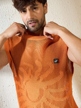 Rust Sun Graphic Crochet Vest T-shirts Fugazee 