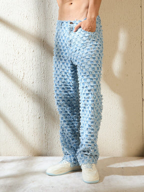 Blue Checkered Distressed Jeans Jeans Fugazee 