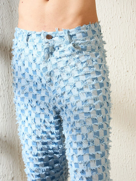 Blue Checkered Distressed Jeans Jeans Fugazee 