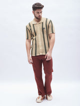 Camel Stripes Crotchet Knitted Shirt