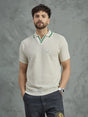 Ecru Textured Knitted Polo Tshirt T-Shirts Fugazee 