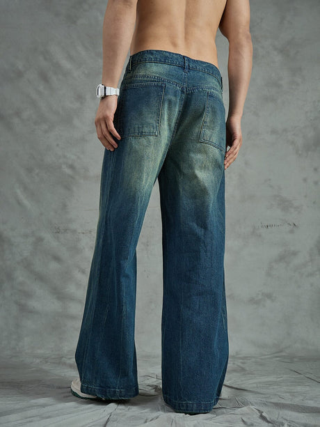 Indigo Vintage Wash Super Flared Denim Jeans Fugazee 