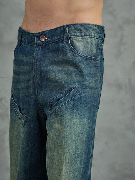 Indigo Vintage Wash Super Flared Denim Jeans Fugazee 