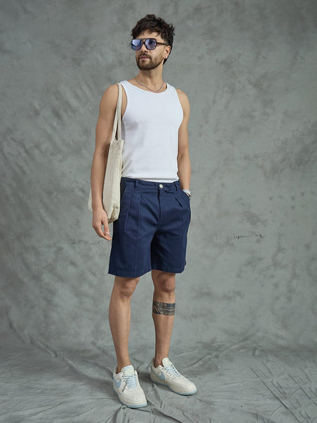 Navy Pleated Chino Shorts Shorts Fugazee 