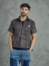 Grey Paisley Cropped Shirt With Black Vest Shirts Fugazee 