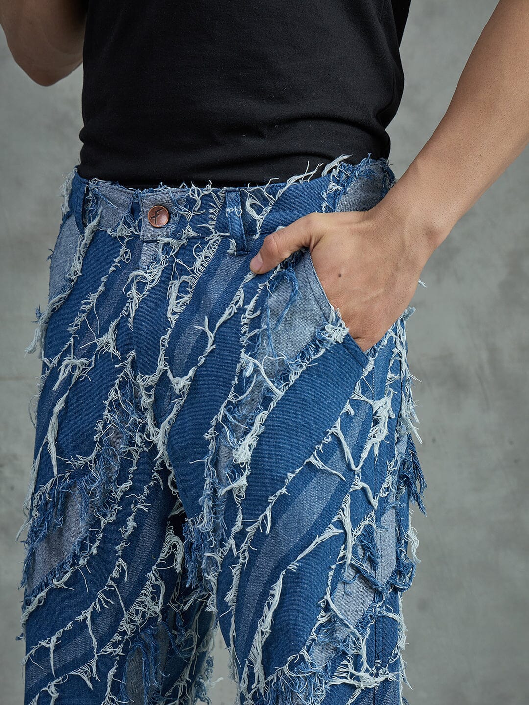 パンツ RHC DAMAGED INDIGO DENIM VTG 30's Indigo Denim Distressed Chore Work Pants Jeans