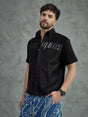 Black Corduroy Pu Applique Short Sleeves Shirt Shirts Fugazee 