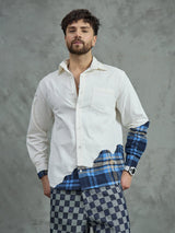White Corduroy Cut And Sew Plaid Shirt Shirts Fugazee 