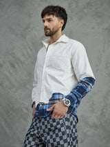 White Corduroy Cut And Sew Plaid Shirt Shirts Fugazee 