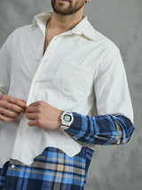 White Corduroy Cut And Sew Plaid Shirt Shirts Fugazee 