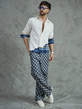 White Corduroy Cut And Sew Plaid Shirt Shirts Fugazee 