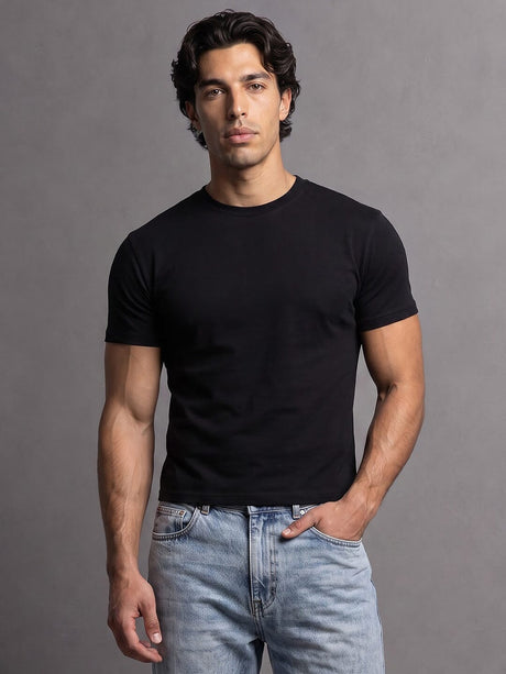 Black Solid Cropped Tshirt T-Shirts Fugazee 