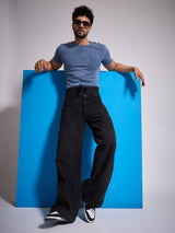 Black Double Waisted Panel Denim Jeans Fugazee 