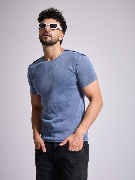 Blue Ribbed Short Sleeve Tshirt T-Shirts Fugazee 