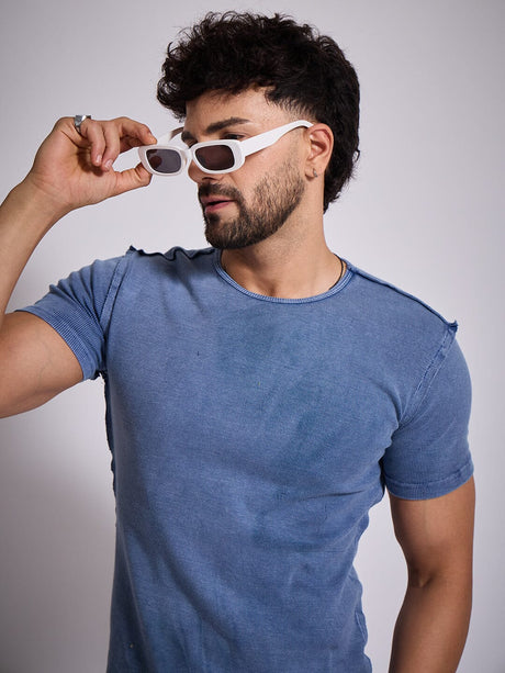 Blue Ribbed Short Sleeve Tshirt T-Shirts Fugazee 