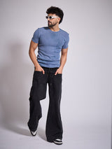 Black Double Waisted Panel Denim Jeans Fugazee 