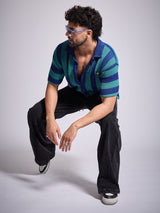 Green & Blue Striped Crochet Shirt Shirts Fugazee 