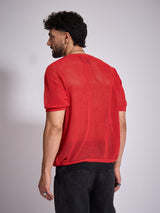 Red Knitted PU Appliqu√© Tshirt T-Shirts Fugazee 