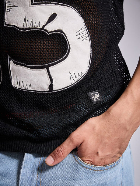 Black Knitted Pu Applique Tshirt T-Shirts Fugazee 