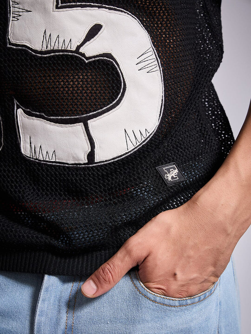 Black Knitted Pu Applique Tshirt T-Shirts Fugazee 