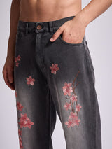 Grey Tint Cherry Blossom Straight Fit Denim Jeans Fugazee 