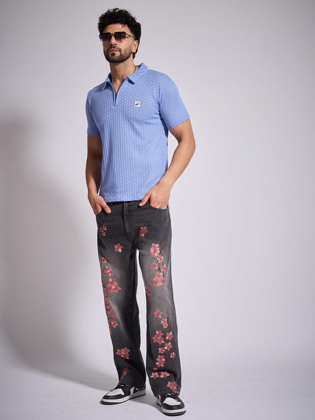 Grey Tint Cherry Blossom Straight Fit Denim Jeans Fugazee 