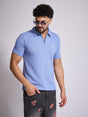 Airy Blue Textured Knitted Polo Tshirt T-Shirts Fugazee 