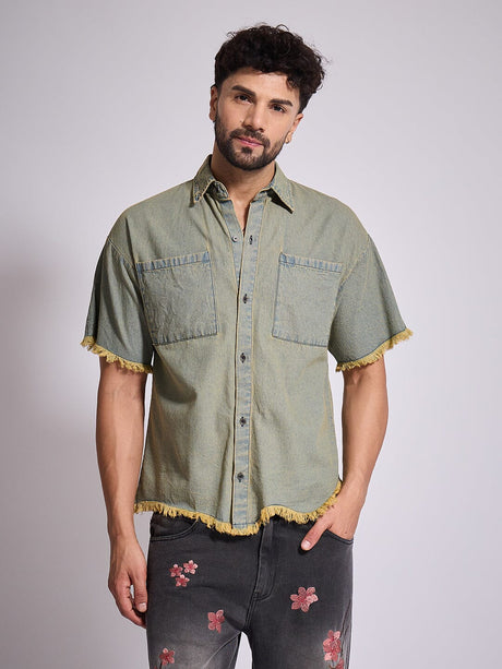 Indigo Tinted Raw Edge Shirt Shirts Fugazee 
