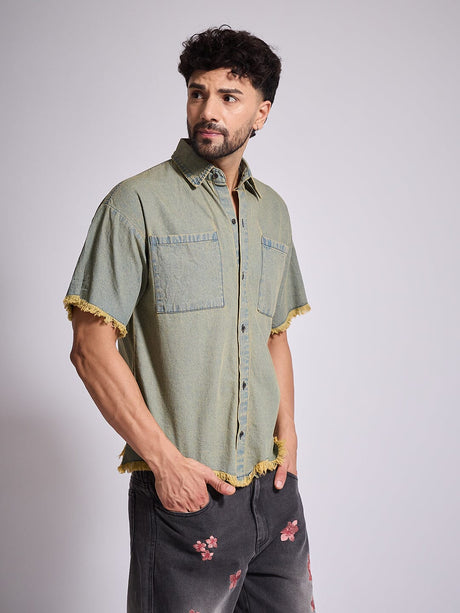 Indigo Tinted Raw Edge Shirt Shirts Fugazee 