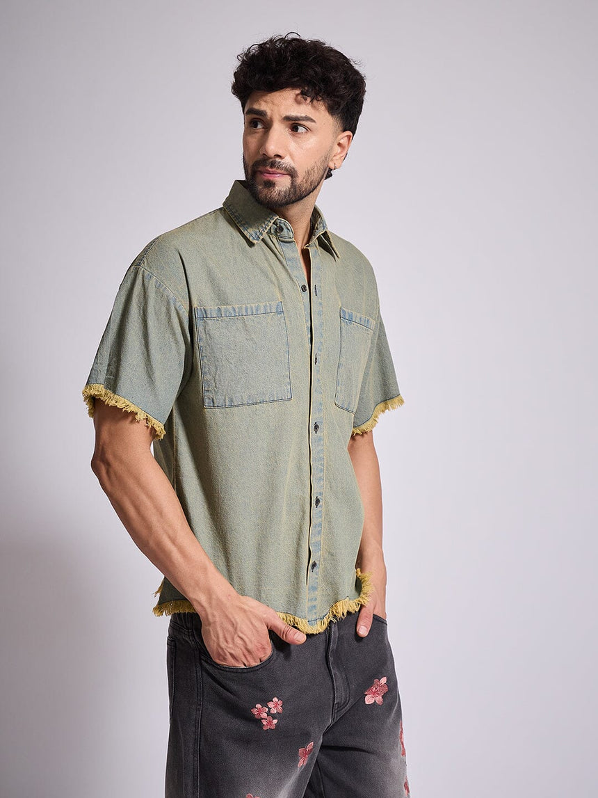 Indigo Tinted Raw Edge Shirt Shirts Fugazee 
