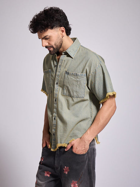 Indigo Tinted Raw Edge Shirt Shirts Fugazee 