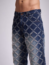 Dark Washed Distressed Patterned Straight Fit Denim Jeans Fugazee 