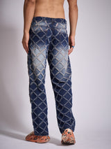 Dark Washed Distressed Patterned Straight Fit Denim Jeans Fugazee 