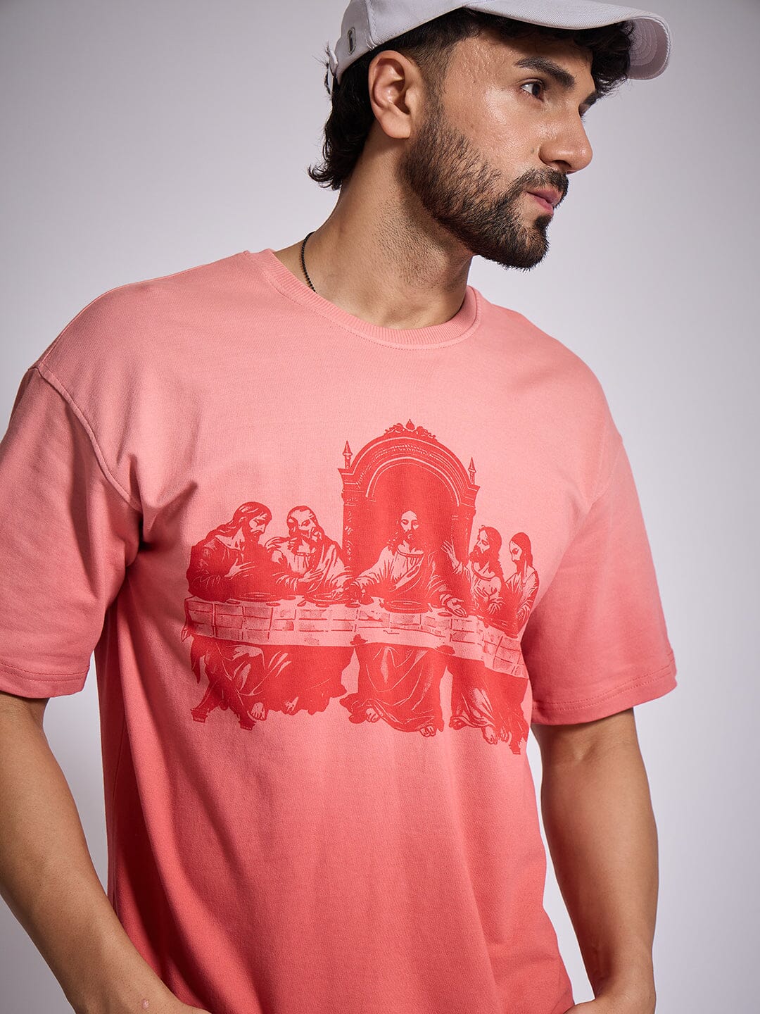 Faded Coral Last Supper Graphic Tshirt | Buy Men Graphic Oversized