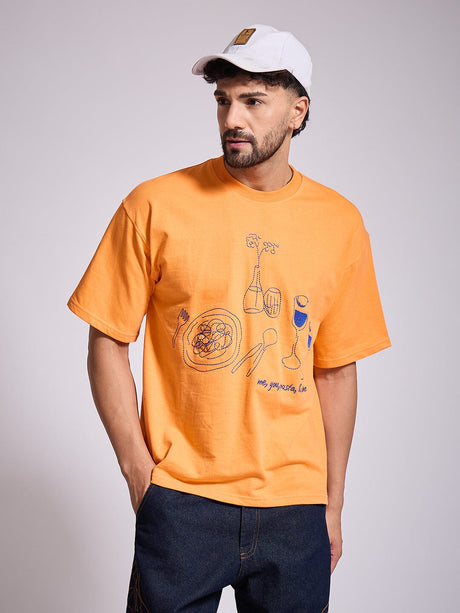 Orange Oversized Embroidery Tshirt T-Shirts Fugazee 