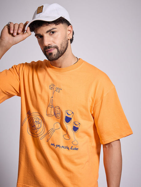Orange Oversized Embroidery Tshirt T-Shirts Fugazee 
