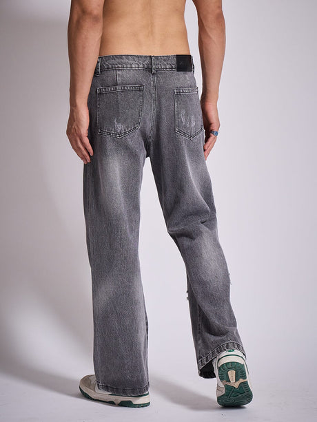 Grey Distressed Flared Denim Jeans Fugazee 